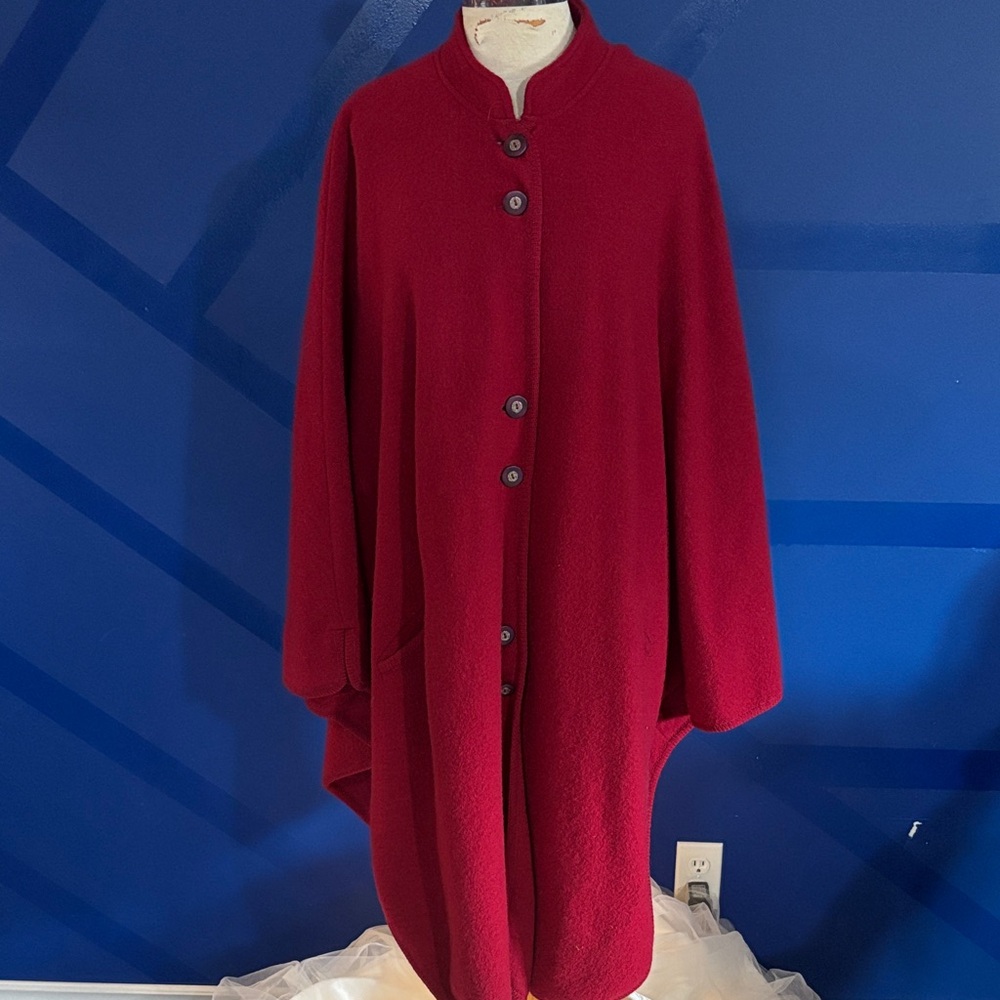Red Button-Up Cape Coat
